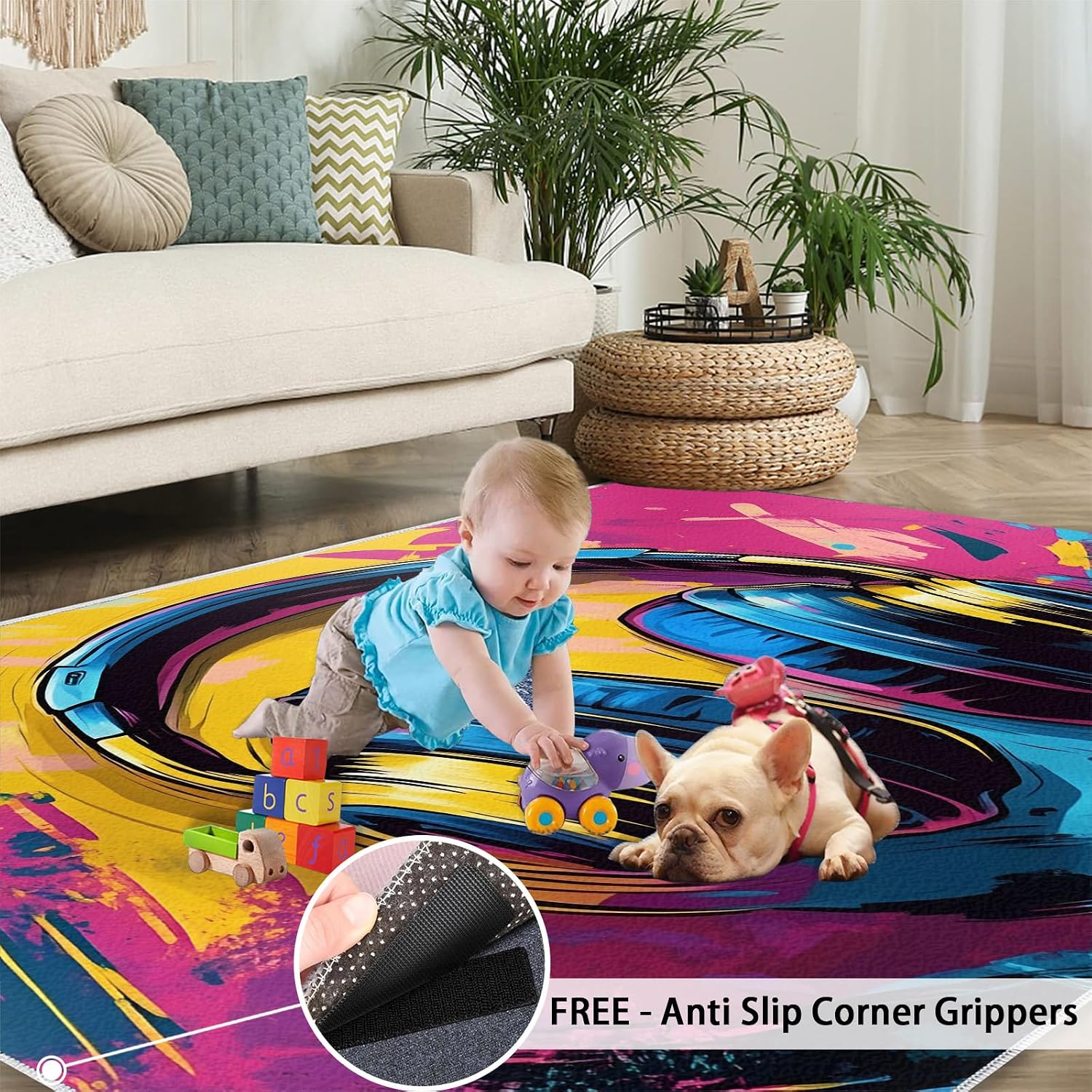 Graffiti Rug 6x8, Music Rugs for Bedroom, Earphone Area Rug, Home Decor Rugs for Living Room, Non-Slip Machine Washable Carpet