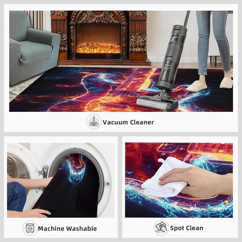 Guitar Rug & Home Decor - Cool Rugs for Living Room, Pop Art Washable Rugs for Bedroom, Musical Carpet, Non Slip Indoor Guitar Area Rug & Music Room Decor 6x8 ft