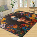 Black Girl Rug 6x8, Flowers Rugs for Bedroom, Fashion Girl Area Rug, Home Decor Rugs for Living Room, Non-Slip Machine Washable Carpet