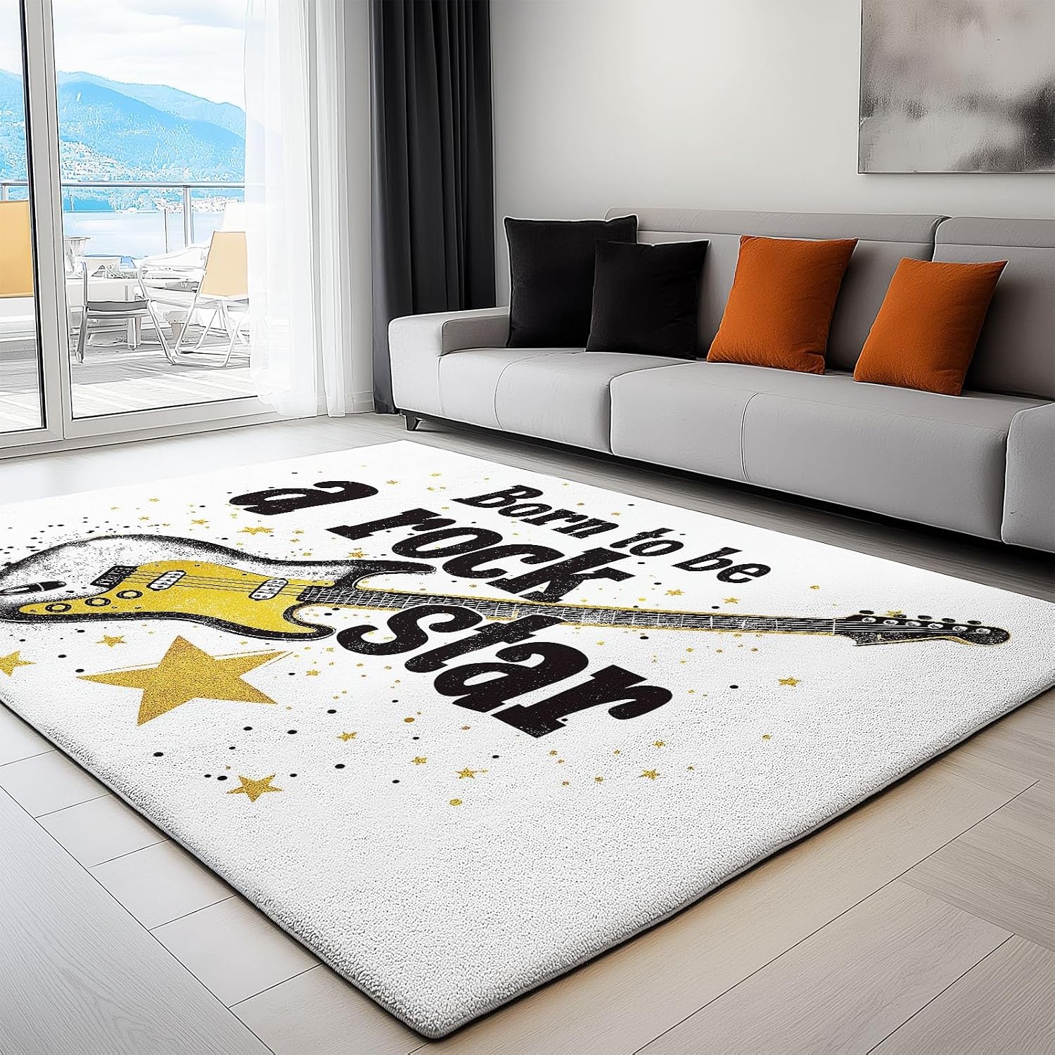 Rugs for Living Room 5x7 ft Area Rugs Guitar Rock Instrument Machine Washable Rug Soft Carpet Low Pile Non Slip Large Rugs for Bedroom Nursery Office Dining Room Home Deco