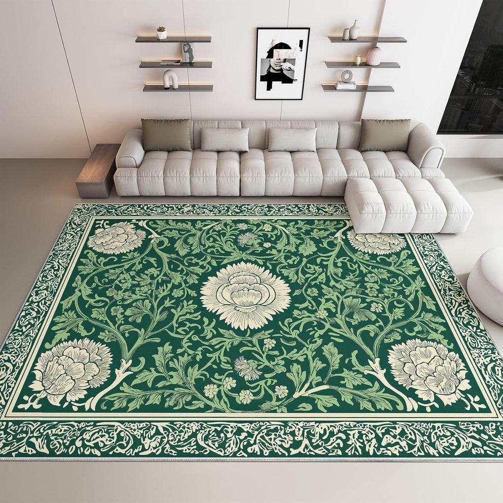 Geometric Plants Flowers Vines Print 5 x 7 ft Area Rugs for Living Room, Soft Washable Rugs for Bedroom Non Slip Moroccan Carpet, Stain Resistant Throw Carpet for Office Nursery Dining Room