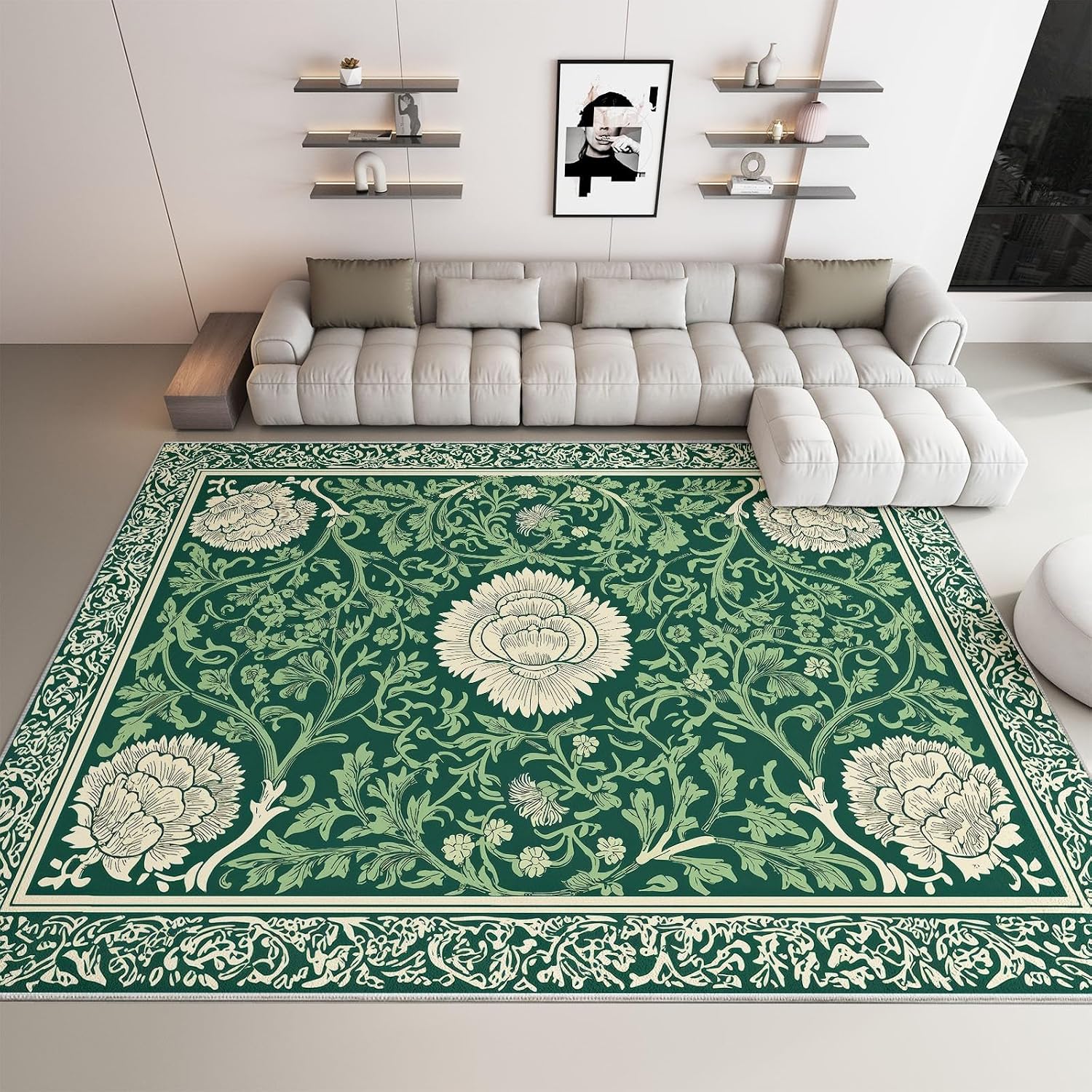 Geometric Plants Flowers Vines Print 5 x 7 ft Area Rugs for Living Room, Soft Washable Rugs for Bedroom Non Slip Moroccan Carpet, Stain Resistant Throw Carpet for Office Nursery Dining Room