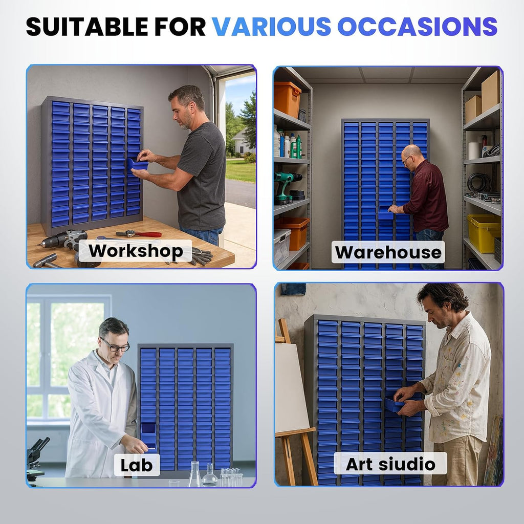 100-Drawer Small Parts Organizer, Nut and Bolt Organizer, Bolt Bin, Metal Parts Organizer Storage Cabinet for Garage, Workshop & Home
