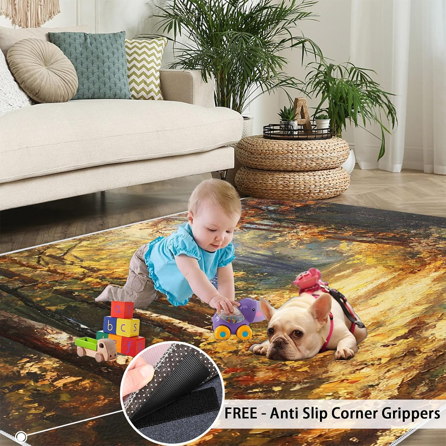 Forest Rug 6x8, Forest Rugs for Bedroom, Oil Painting Rugs for Living Room, Washable Area Rug for Boys Girls Room, Non Slip & Low Pile Carpet