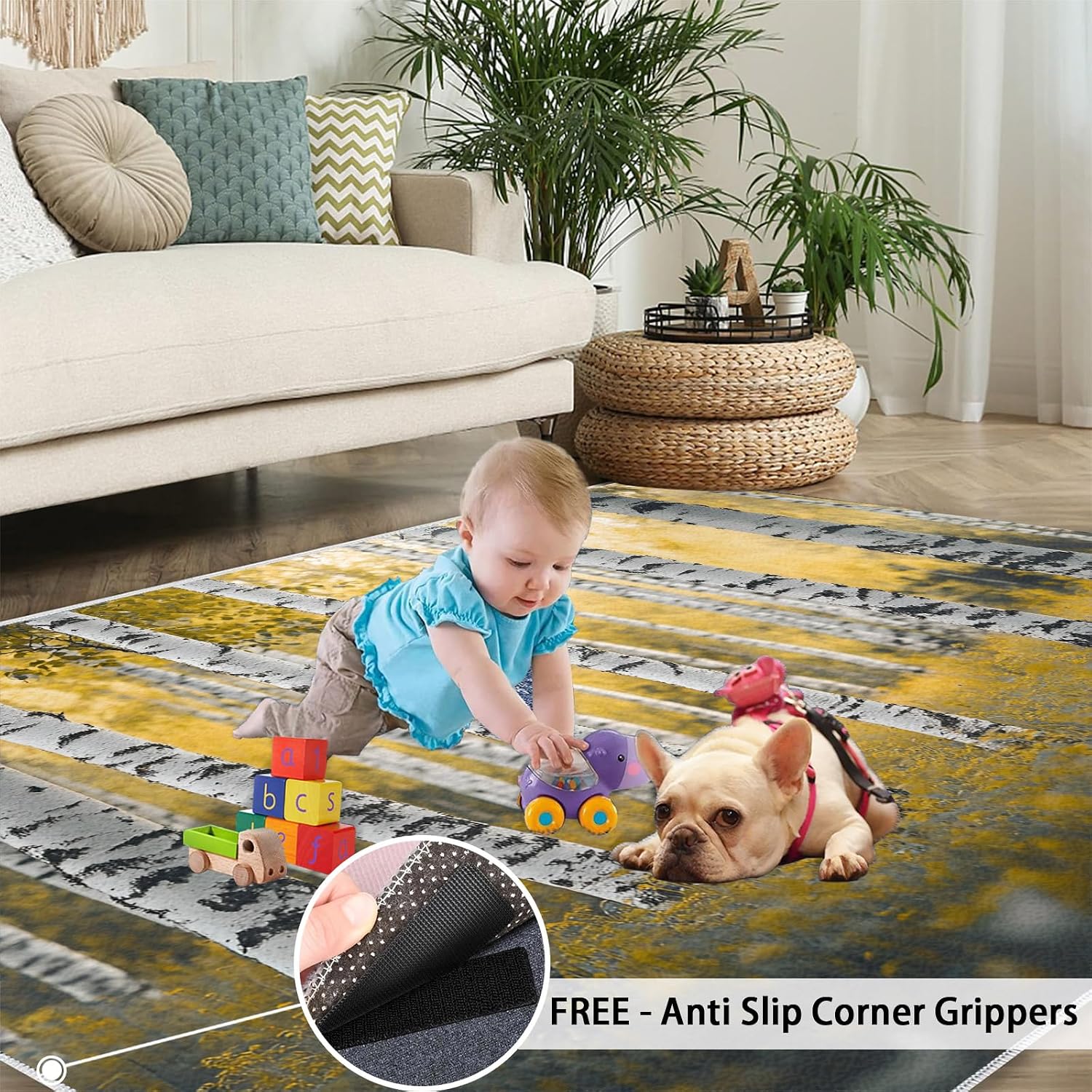 Forest Rugs for Living Room 6x8 Rug, Autumn Area Rug, Birch Trees Rugs, Large Machine Washable Rug, Non-Slip Floor Carpet for Bedroom Kids Room Home Decor