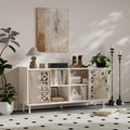 59' Rustic Solid Wood Freestanding Storage Cabinet, Kitchen Storage Bakers Rack with Sliding Doors, Utility Food Cupboard with Ample Storage for Living Room and Kitchen, White+Vintage