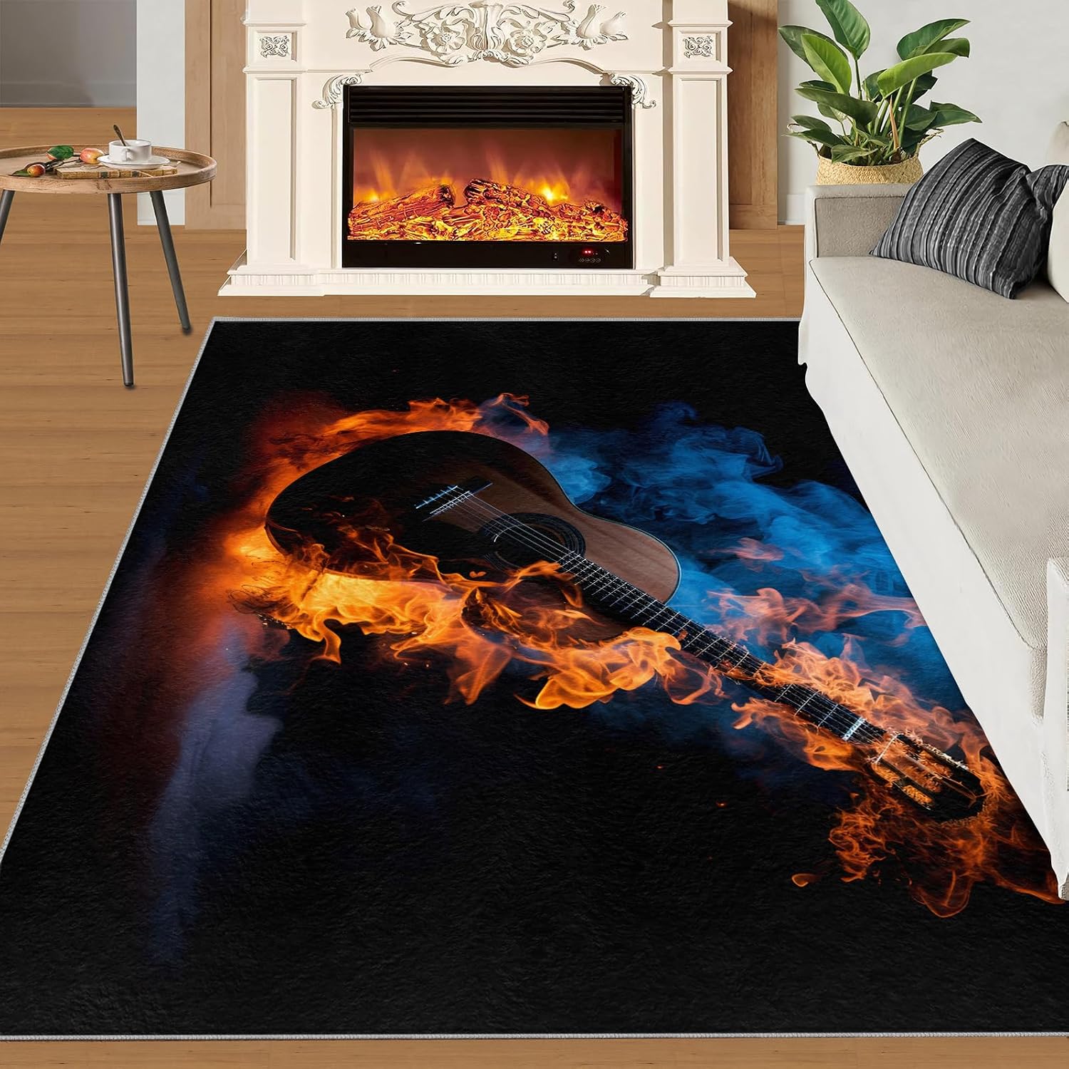 Guitar Home Decor Area Rug - Cool Guitar Bedroom Rug - Music Lover Living Room Rugs - Non-Slip Low Pile Carpet for Kids Room Band Recording Studio 8x10ft
