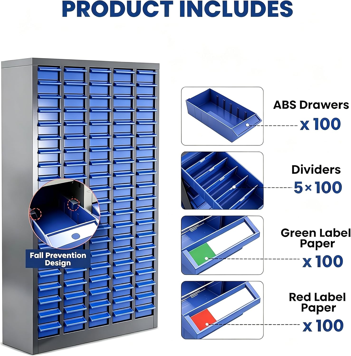 100 Drawer Small Parts Storage Cabinet, 26'X 9'X 46' Nut and Bolt Organizer Cabinet with Dividers & Labels, Bolt Bin with Removable ABS Drawers, Durable Tool Storage Cabinet for Garage & Workshop Use