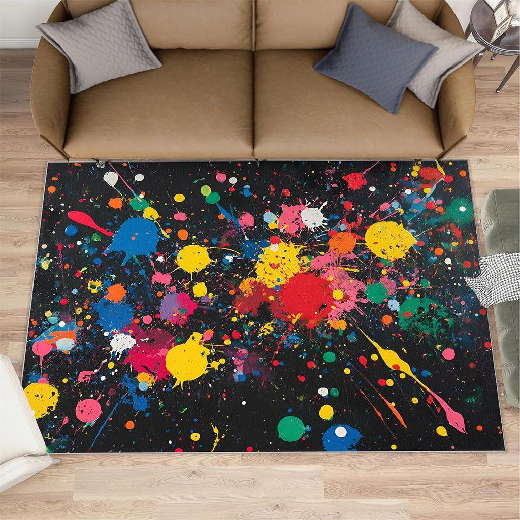 Colorful Ink Splash Rug 6x8-6x8 Rug, Modern Area Rugs for Living Room Bedroom, Colorful Area Carpet, Abstract Washable Carpet, Modern Home Decor & Gifts
