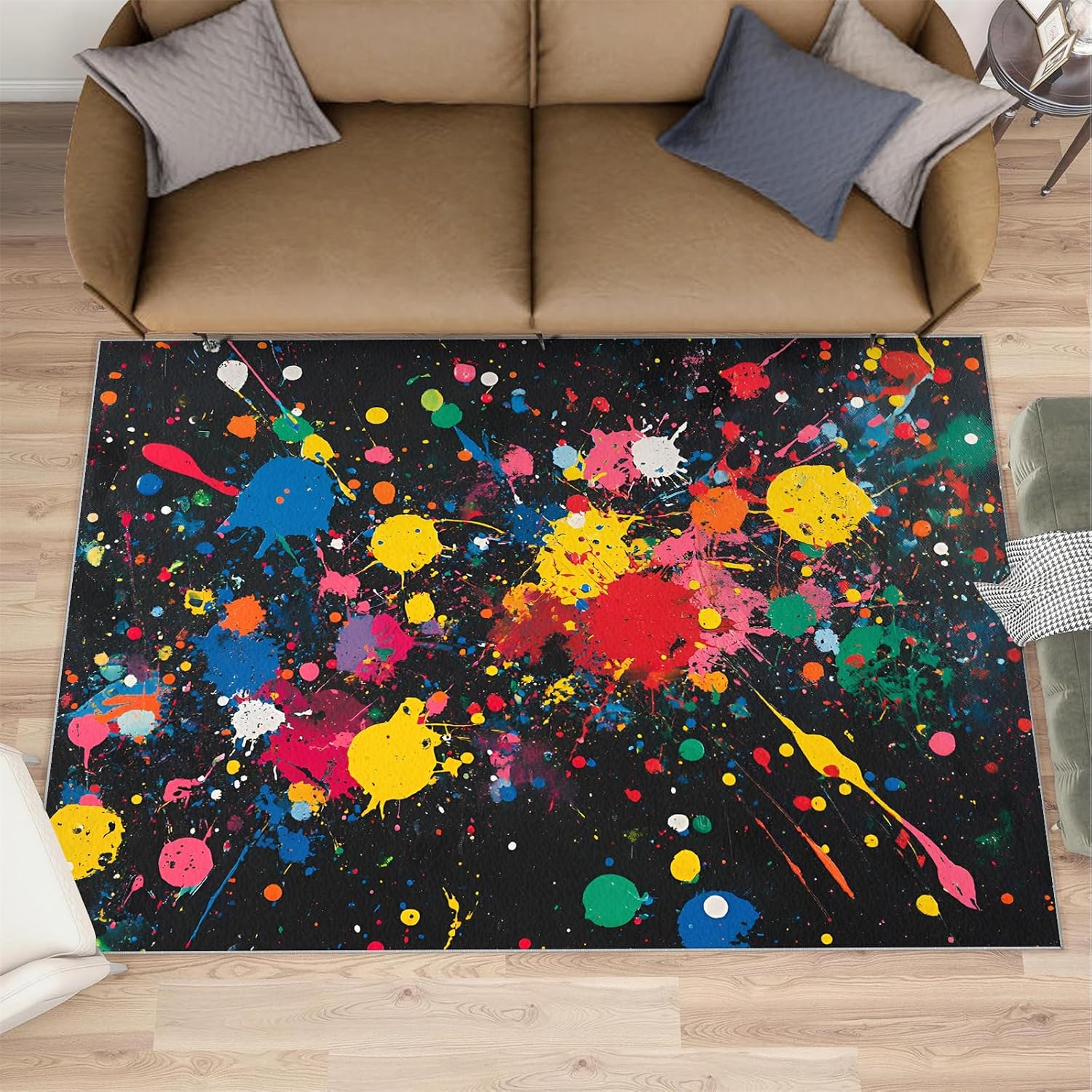 Colorful Ink Splash Rug 6x8-6x8 Rug, Modern Area Rugs for Living Room Bedroom, Colorful Area Carpet, Abstract Washable Carpet, Modern Home Decor & Gifts