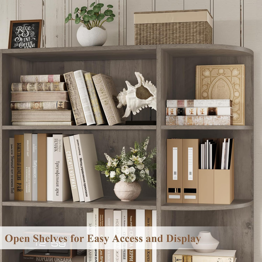 HOSTACK 75' Tall Book Shelf and Bookcase, 6 Tier Bookshelf with Storage, 47' Wide Bookcase with Door, Freestanding Wood Display Shelves with Book Storage Cabinet for Home Office, Living Room, Ash Grey