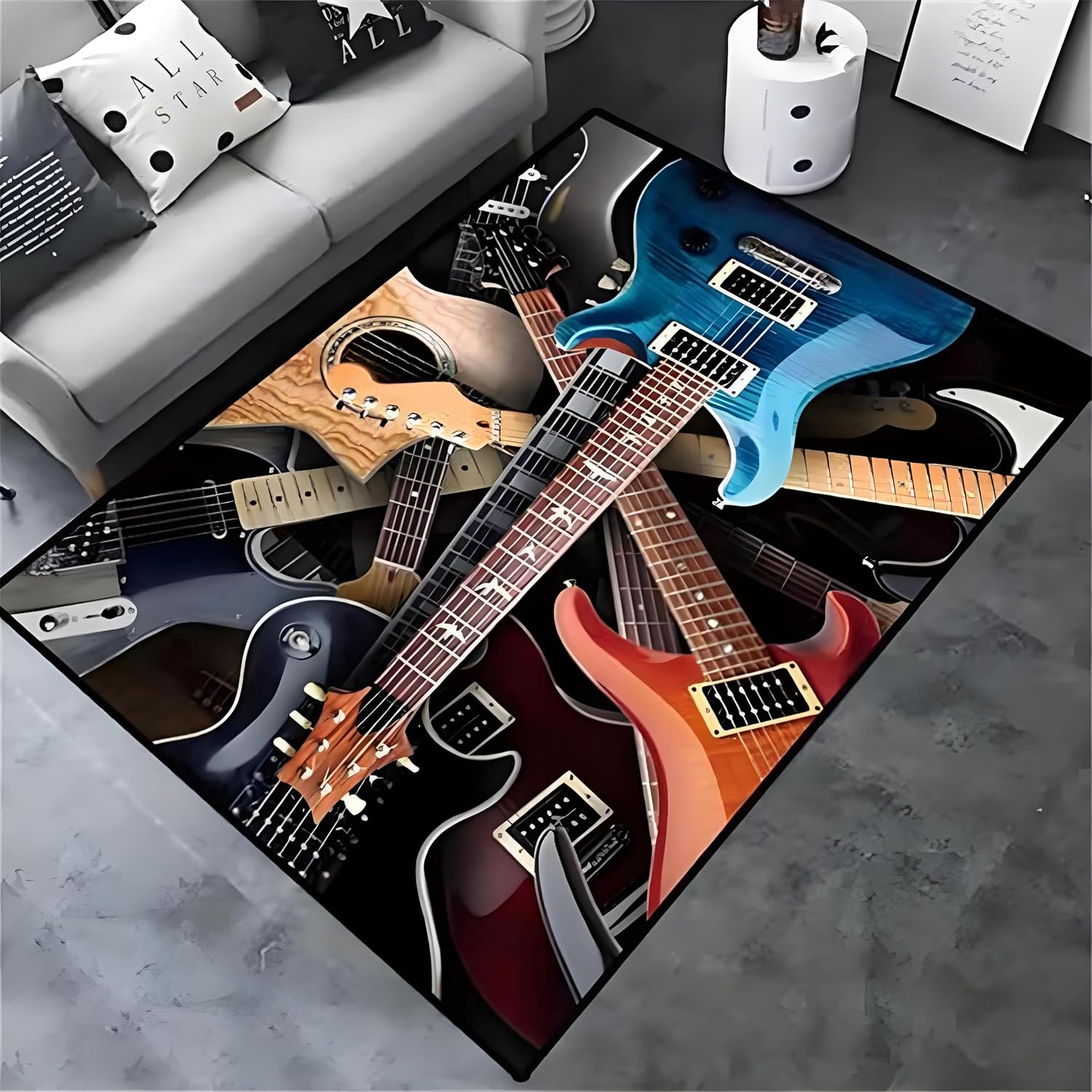Living Room Area Rug, 6x8ft Modern Guitar Print Carpet, Washable Rock Music Anti-Slip Rug, Fluffy Bedroom Large Carpet, Indoor Retro Floor Mat, for Living Room Kitchen Hallway Etc.