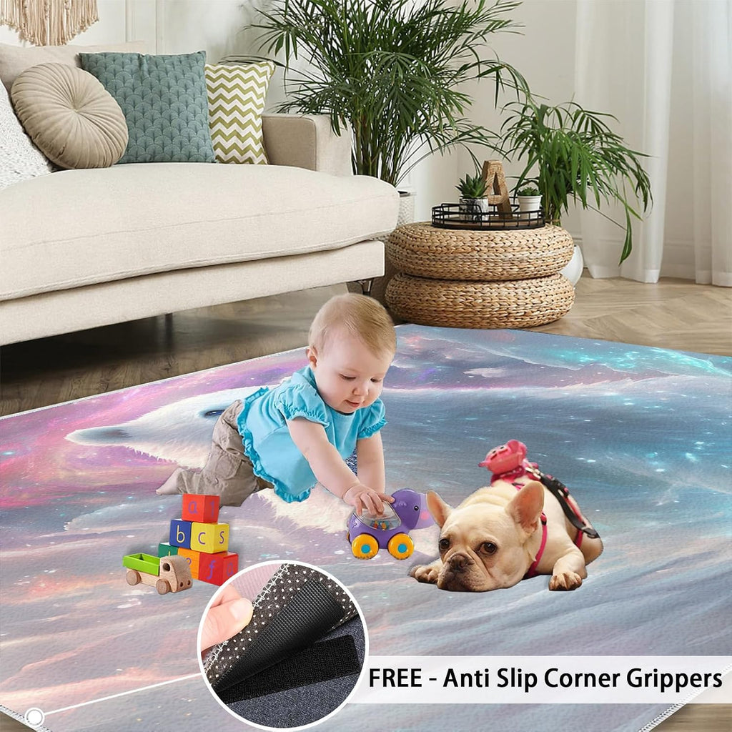 Polar Bear Rugs for Bedroom - 6x8 Area Rug - Bear Rugs for Living Room, Wild Animal Rug, Washable Home Decor Carpet