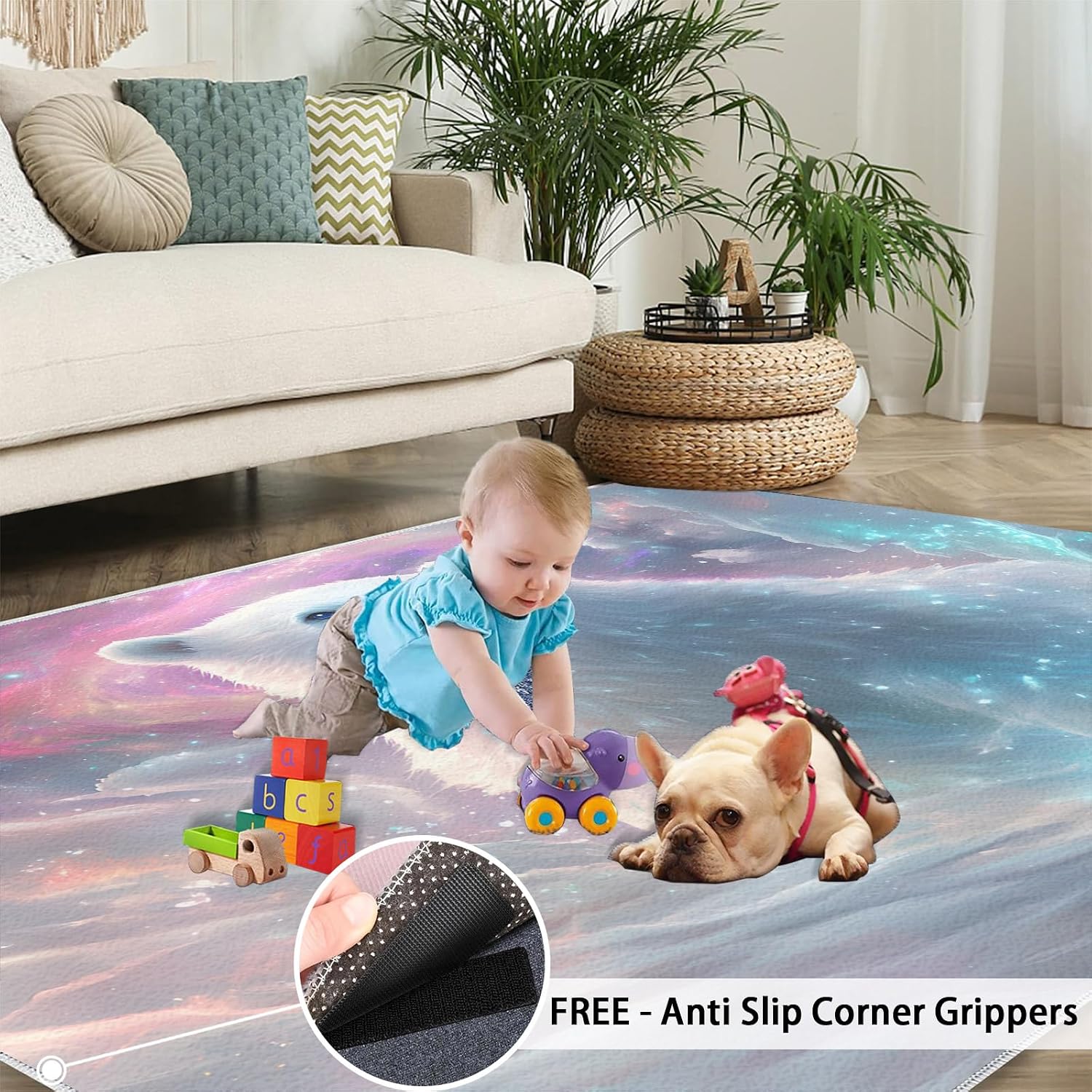 Polar Bear Rugs for Bedroom - 6x8 Area Rug - Bear Rugs for Living Room, Wild Animal Rug, Washable Home Decor Carpet
