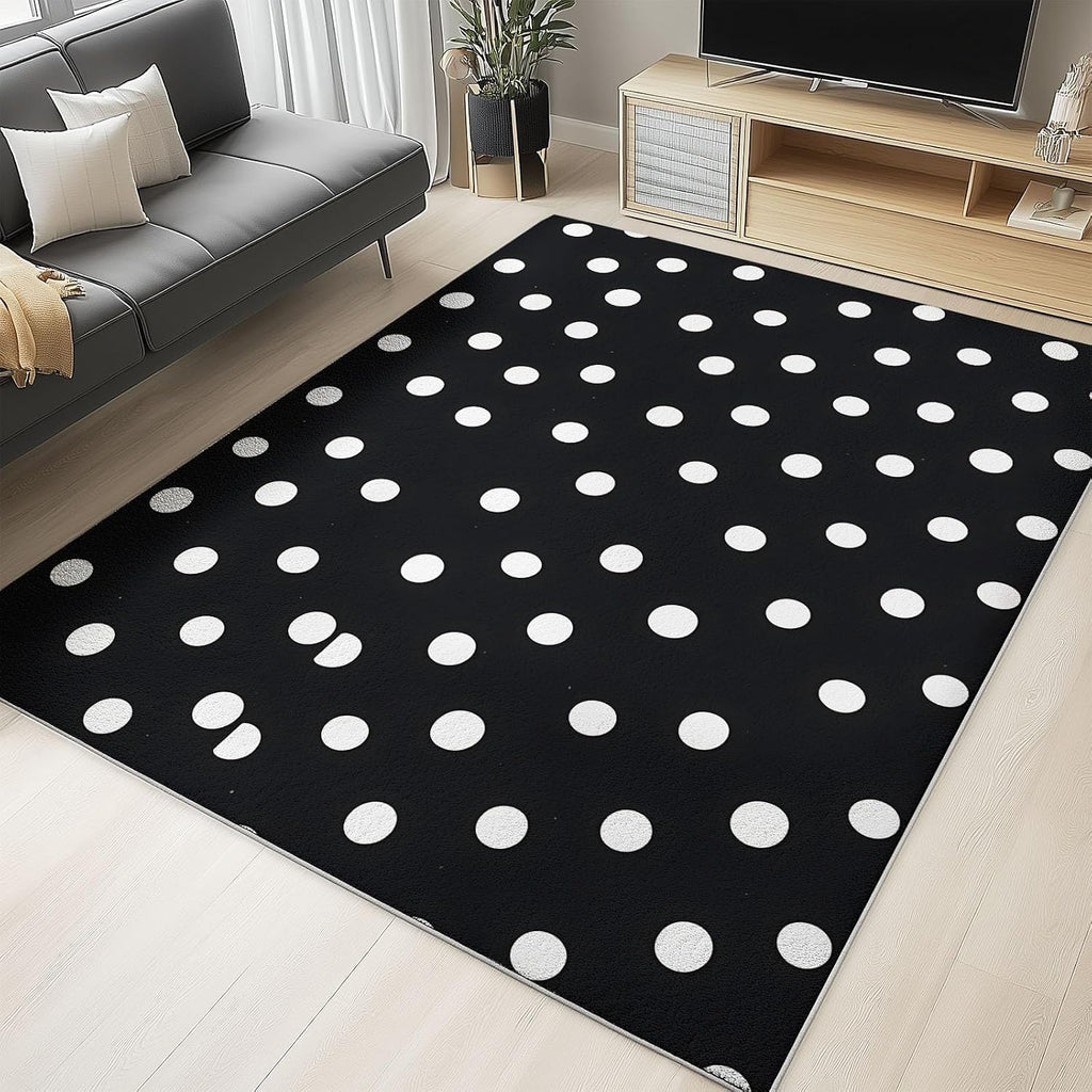 Minimal Design Dots, Machine Washable Area Rugs Perfect for high Traffic Areas of Your Living Room,Bedroom,Home Office,Kitchen Area Rug 6 x 8 ft Black Carpet