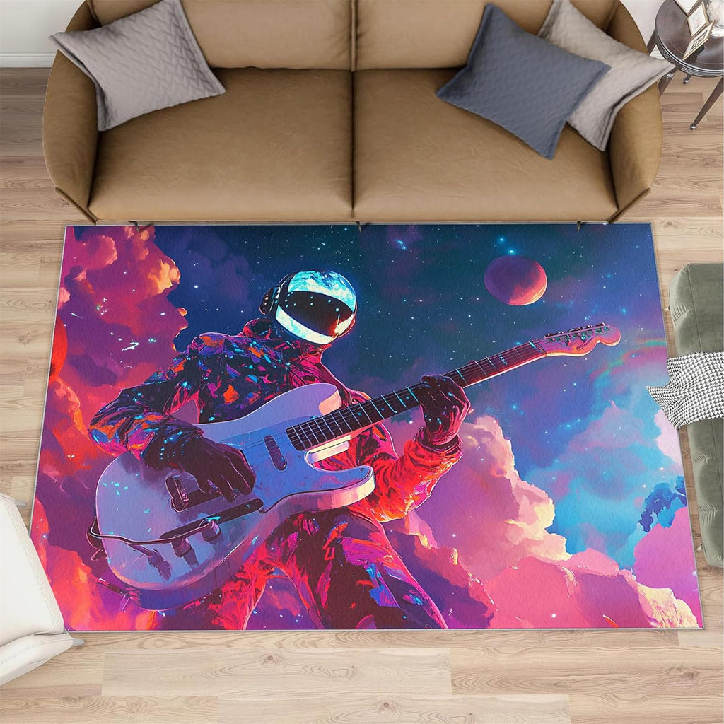 Saxophone Rug - 6x8 Rugs for Bedroom, Music Area Rug, Starry Sky Sax Washable Rugs for Living Room, Non Slip Soft Rock and Roll Indoor Carpet - Home Decor, Music Lover Gifts for Boys