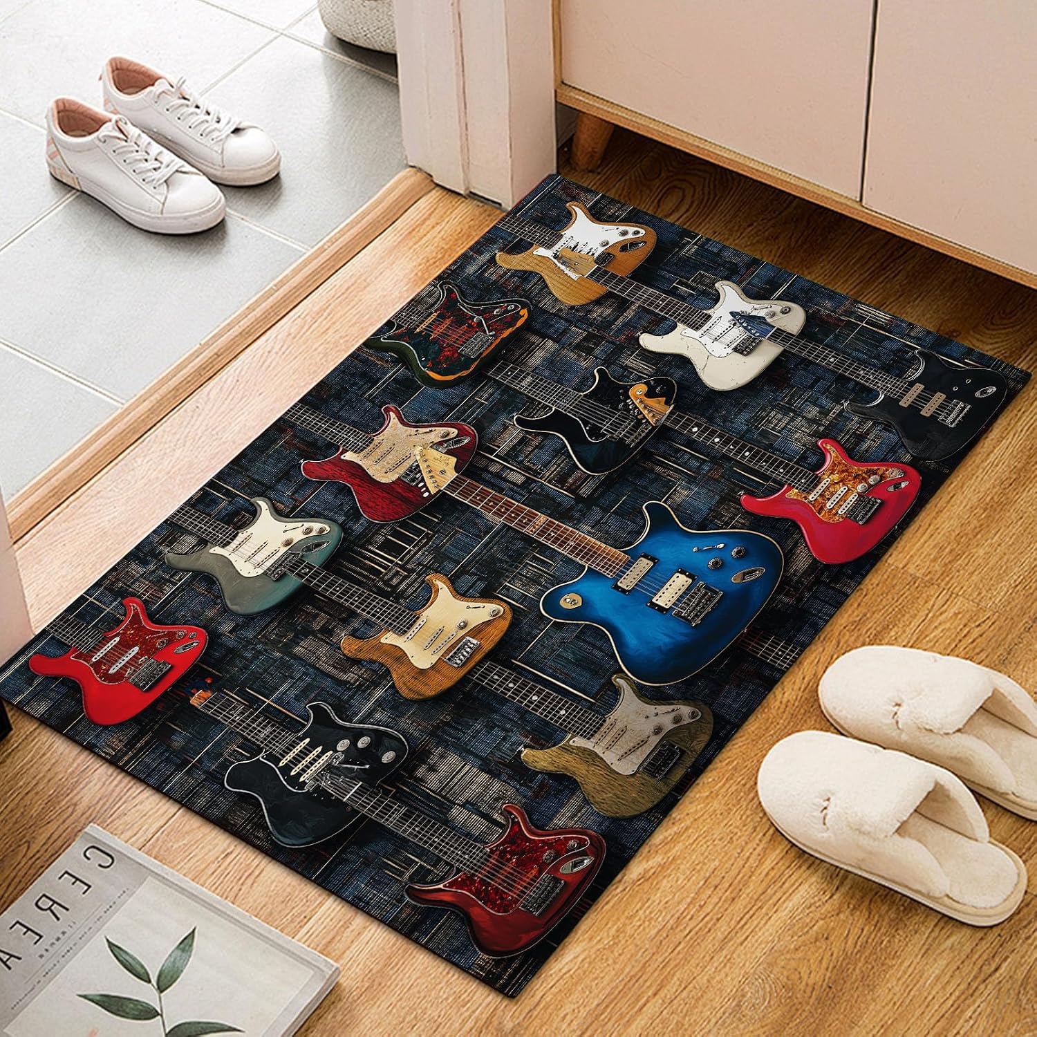 Guitar Musical Instrument 5x7 Area Rugs Washable Black Kids Rug for Bedroom Home Decor Carpet Rugs Indoor Non-Slip Low Pile Rug