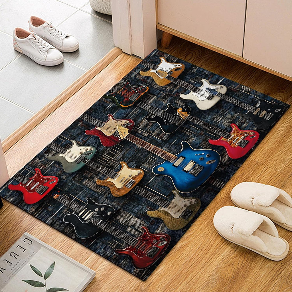 Guitar Musical Instrument Washable Area Carpet 5x6ft Black Living Room Rugs Non-Slip Rugs Bedroom Rug Decorative Carpet, for Dining Room Dormitory Washable Rug
