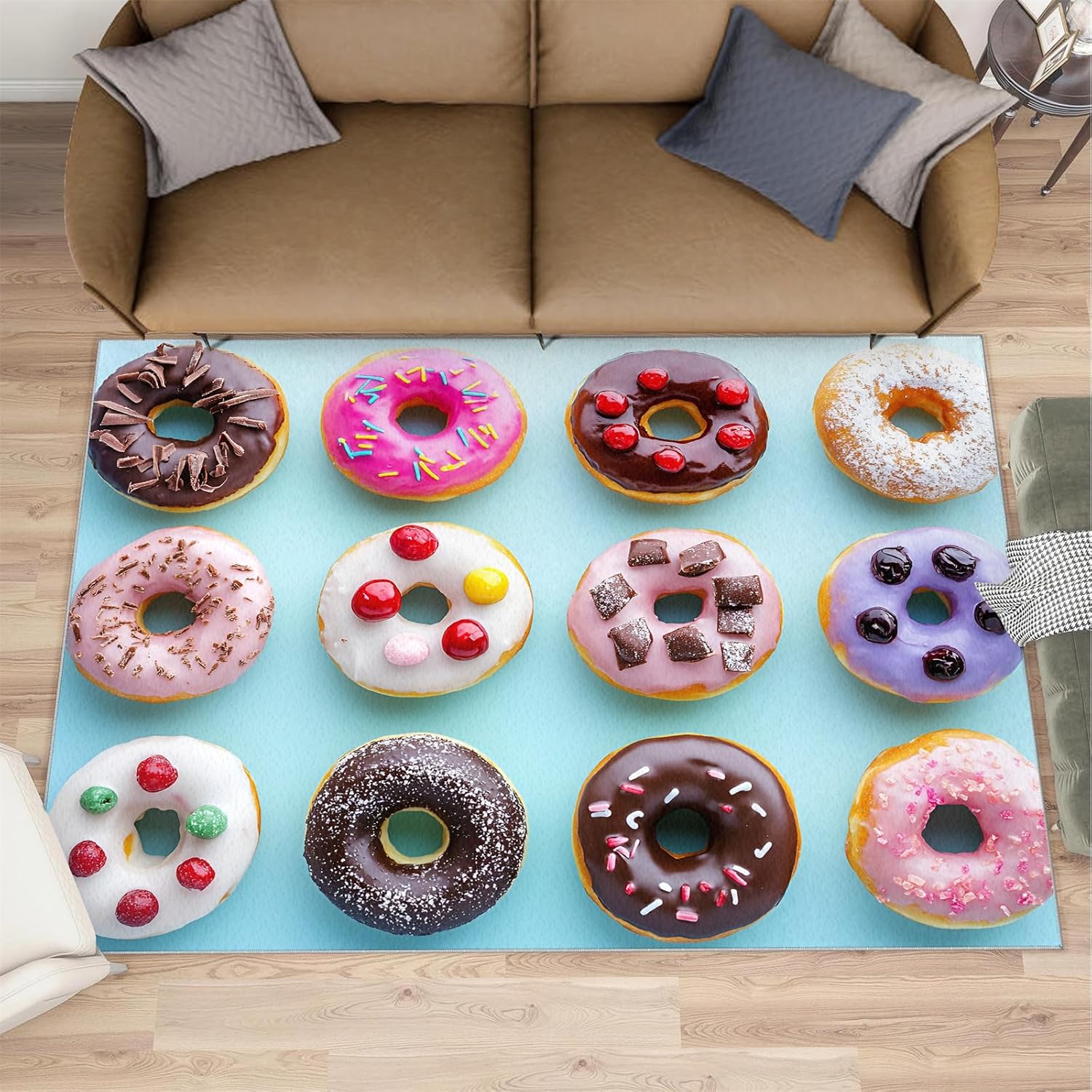 Donut Rug 6x8, Cake Rugs for Bedroom, Dessert Shop Rugs for Living Room, Washable Area Rug for Boys Girls Bedroom, Low Pile & Non Slip Carpet