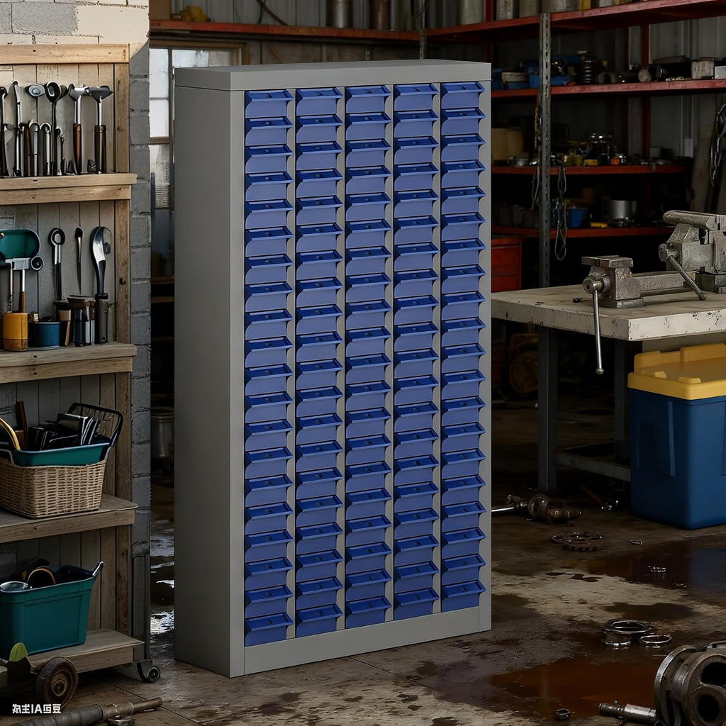Parts Cabinet-100 Drawers ABS Material & Alloy Steel Nuts and Bolts Organizers and Storage, Shelves with Label Stickers Parts Organizer for Small Items Hardware Organization Tool Storage Cabinet