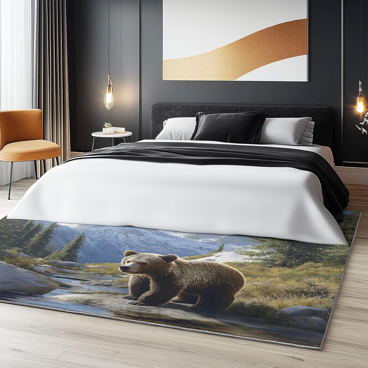 Throw Area Rugs Machine Washable, Living Room 6 x 8 ft Bedroom Anti-Slip Rug, Kitchen Laundry Room Hallway Porch for Home Decor, Low-Pile Soft Animal Brown Bear Cub Carpet Multicolor