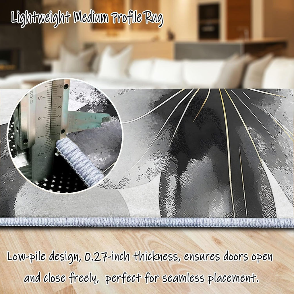 Washable Non-Slip Area Rug Resistant, Artistic Watercolor Flowers Theme for of Living Room Bedroom Kids Room, Nursery, Office, Kitchen, Black 6 x 8 ft Carpet Pet & Child Friendly