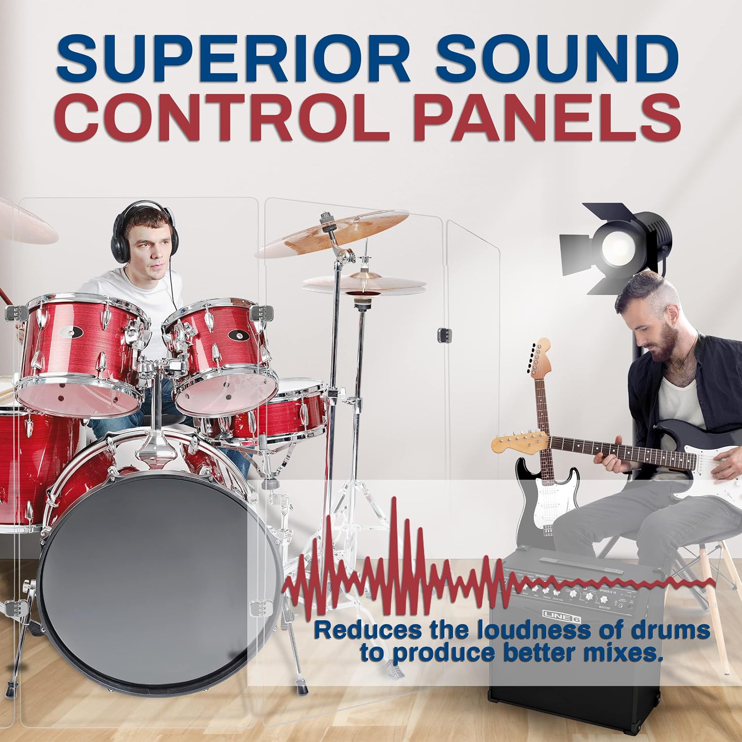 PENNZONI Drum Shield 4ft w/Chrome Hinges, Comes w/ 7 Drum Panels, & 12 Chrome Hinges, Premium Clear Acrylic Panels, Drum Screen