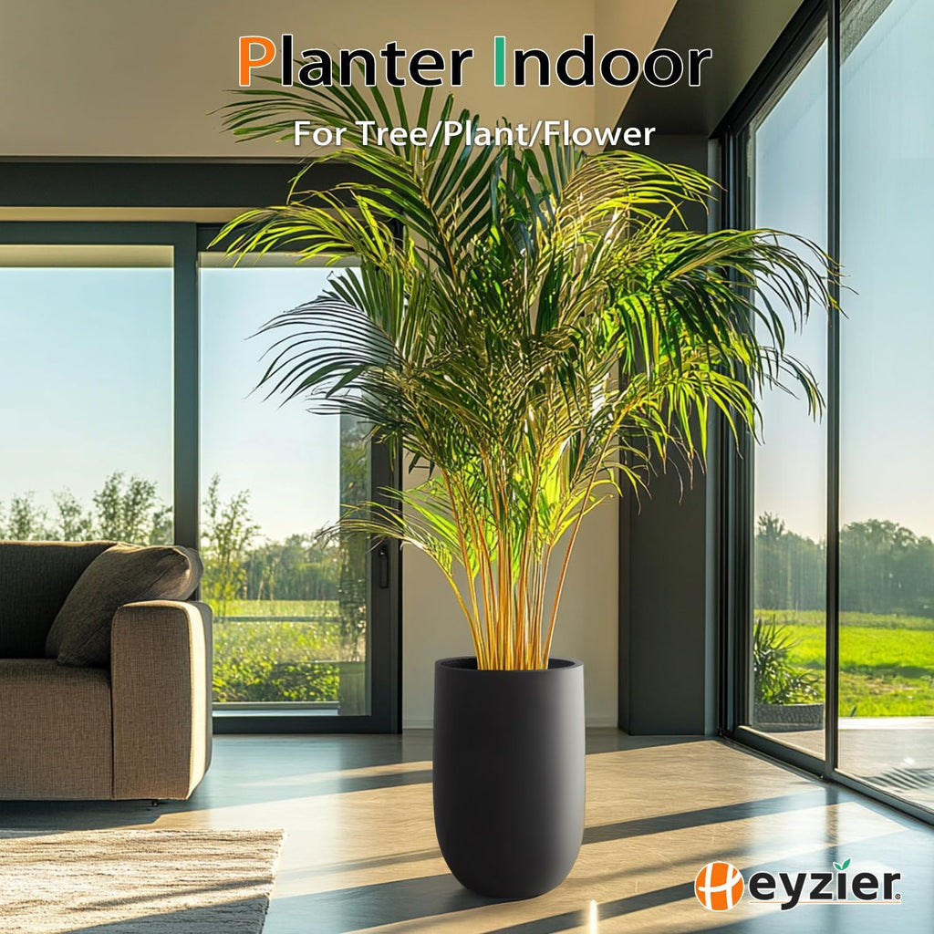 Heyzier Concrete Planter Outdoor Indoor, Large Tall Cement Plant Pots for Trees Flowers (Black, 22 inch) (Black, 22 inch)
