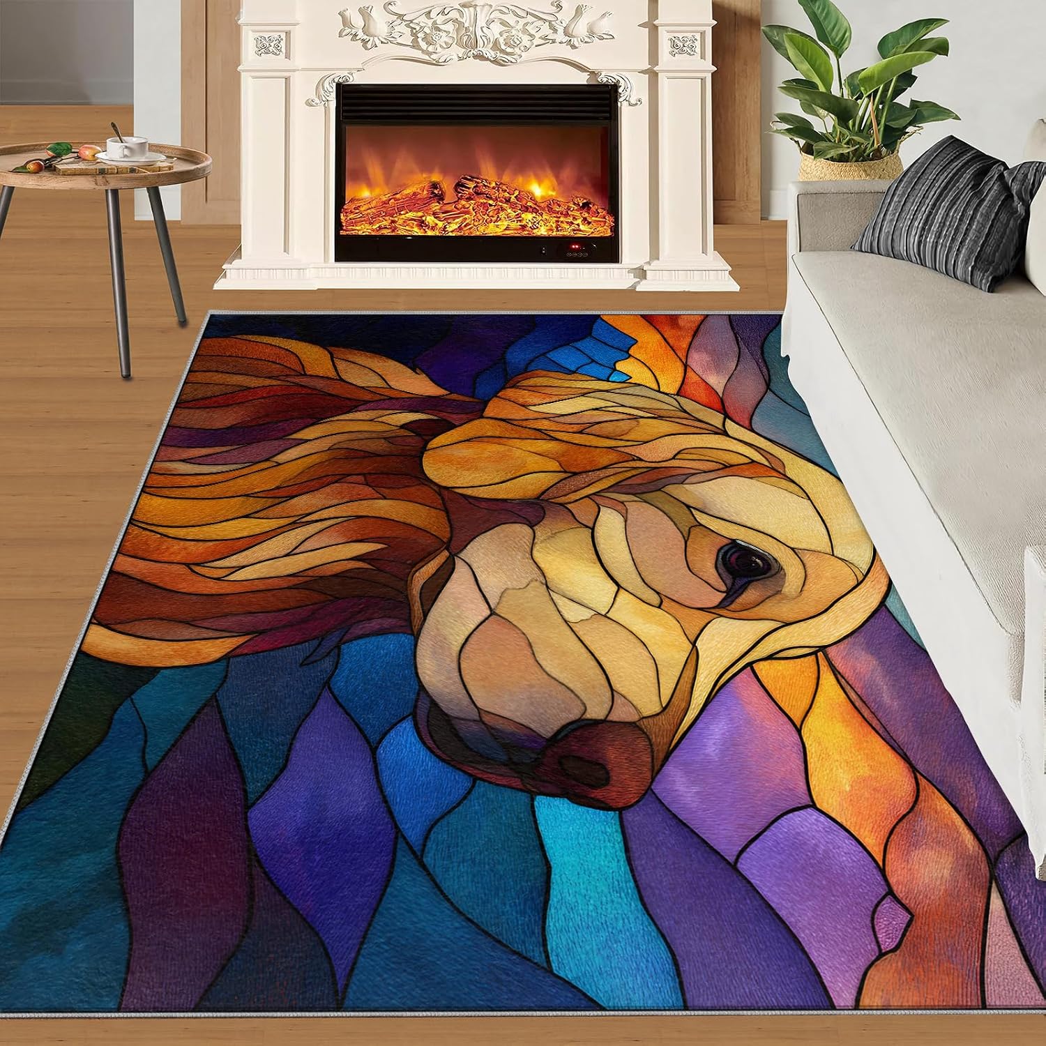 Dog Rugs for Bedroom, Abstract Dog Rug 6x8, Geometric Animal Dining Room Rugs Washable & Non Slip Large Carpet for Home Decor