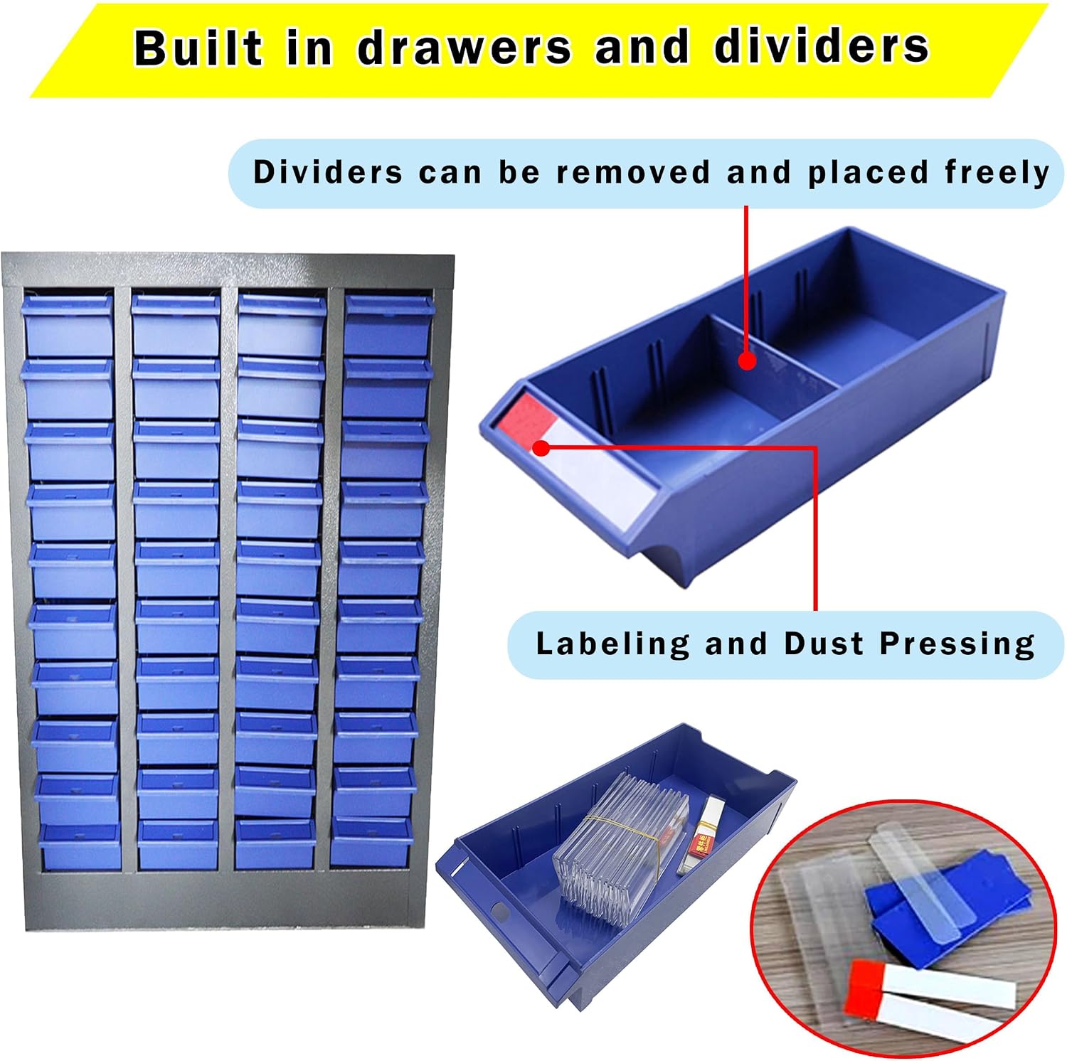 40 Drawer Storage Parts Cabinet Garage Organizer for Bolt Nut Storage Steel ABS/PS Material Drawer Size 7.6 * 3.8 * 1.85 Inch
