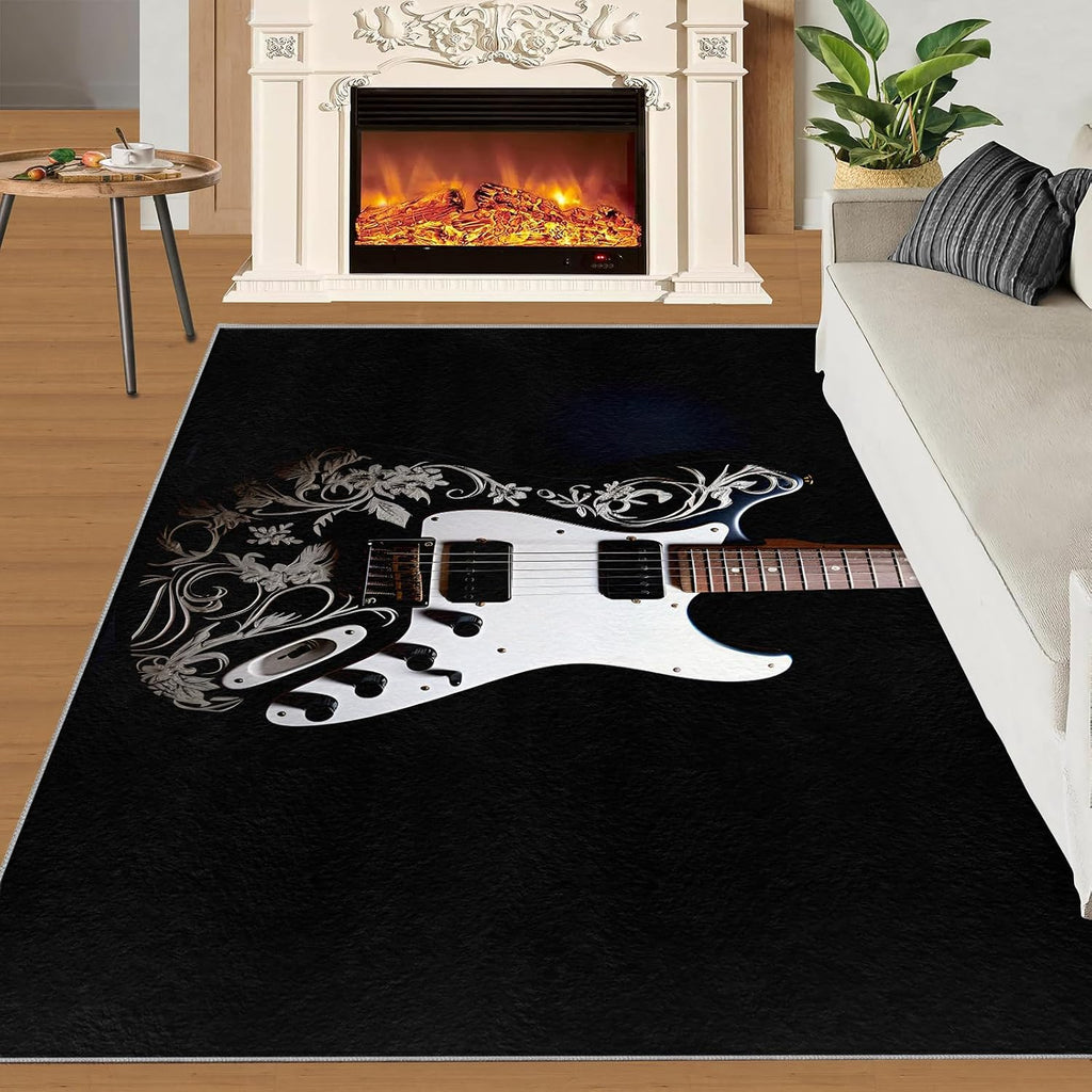 Guitar Kids Rugs - Cool Guitar Area Rug - Music Lover Print Rugs - Indoor Non Slip Carpet for Bedroom Living Room Band Studio 6x8ft
