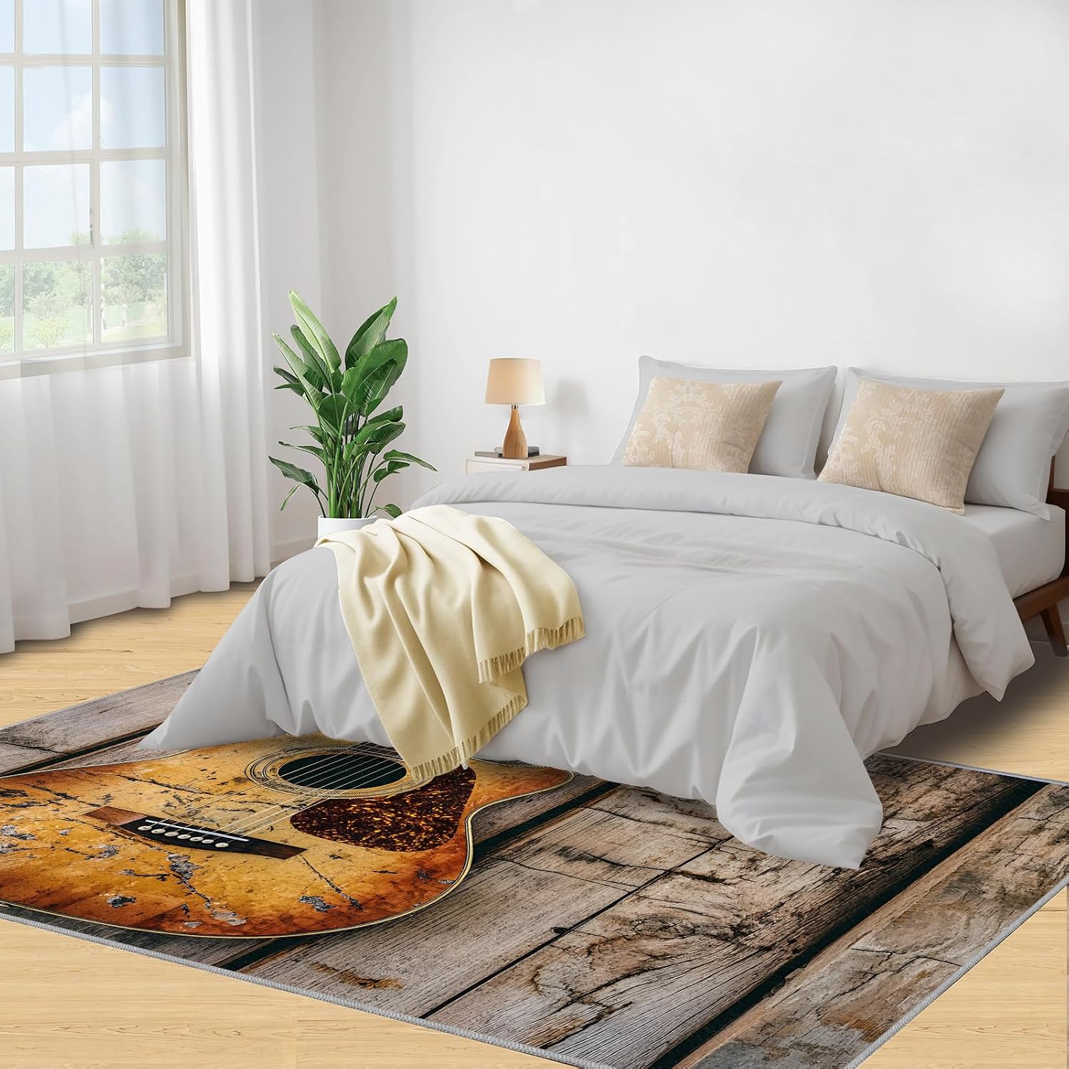 Guitar Area Rug 5x8, Country Guitar Rugs for Living Room, Music Bedroom Rug, Machine Washable Rugs for Sofa Kitchen Dining, Non-Slip Home Decor Carpet