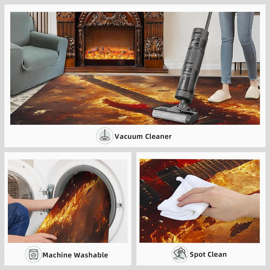 Flaming Electric Guitar Area Rug 6x8 - Exploding Guitar Large Rugs for Living Room, Rock Music Carpet Area Rug for Girls Bedroom Kids Room Basement Office Classroom