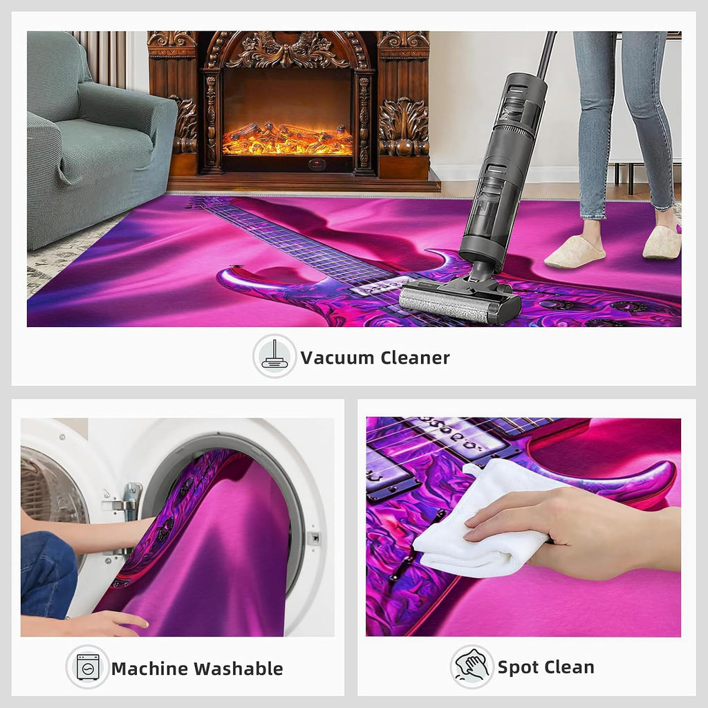 Piano Rug & Home Decor - Purple Rugs for Living Room, Boys Cool Washable Rugs for Bedroom, Musical Carpet, Non Slip Indoor Piano Area Rug & Music Room Decor 6x8 ft