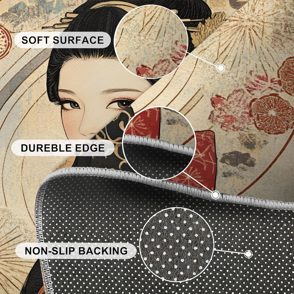 Japanese Area Rug Large - 6x8 Rug, Kimono Girl Rugs for Living Room, Asian Style Carpet, Anime Girl Washable Area Rugs for Bedroom, Retro Carpet, Japanese Home Decor