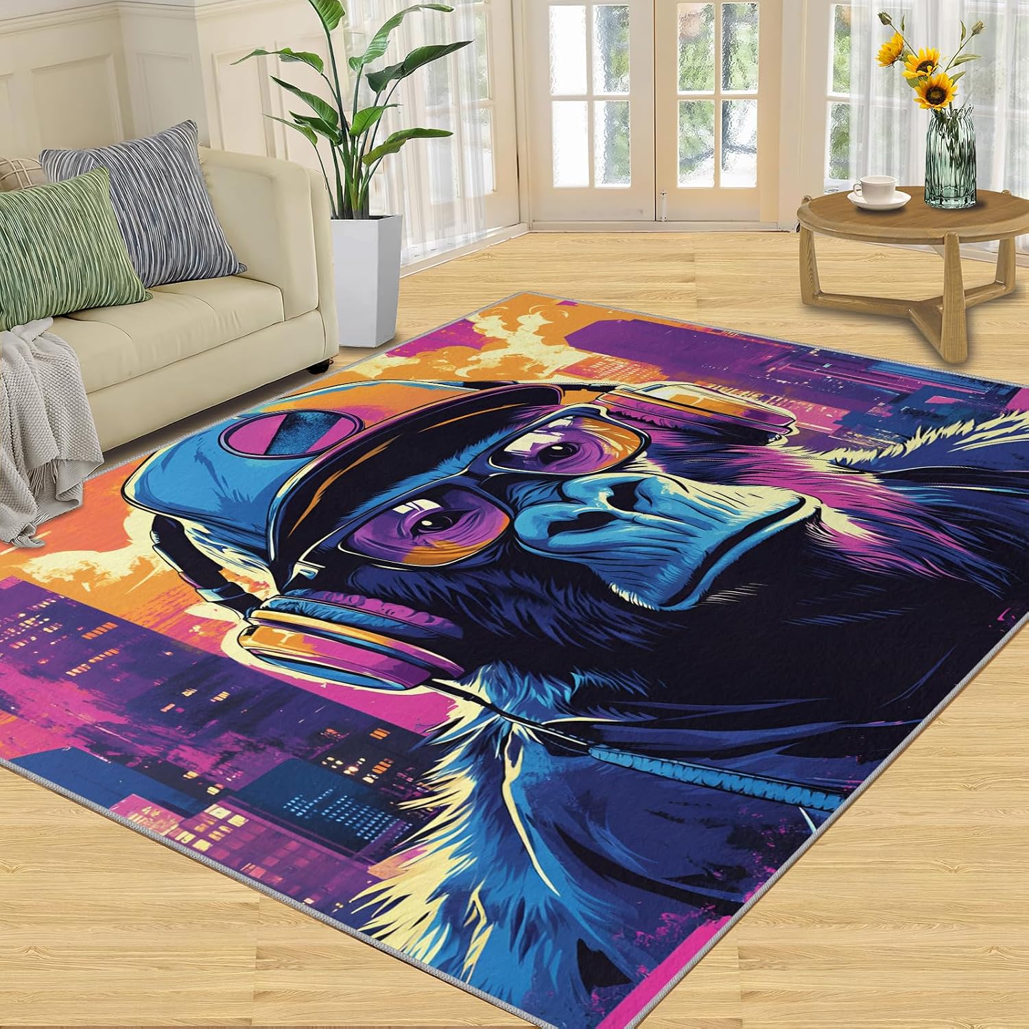 6x8 Chimp Area Rug - Chimpanzee Large Rugs for Living Room, Multicolor Hip Hop Gorilla Carpet Area Rug for Girls Bedroom Kids Room Basement Office Classroom