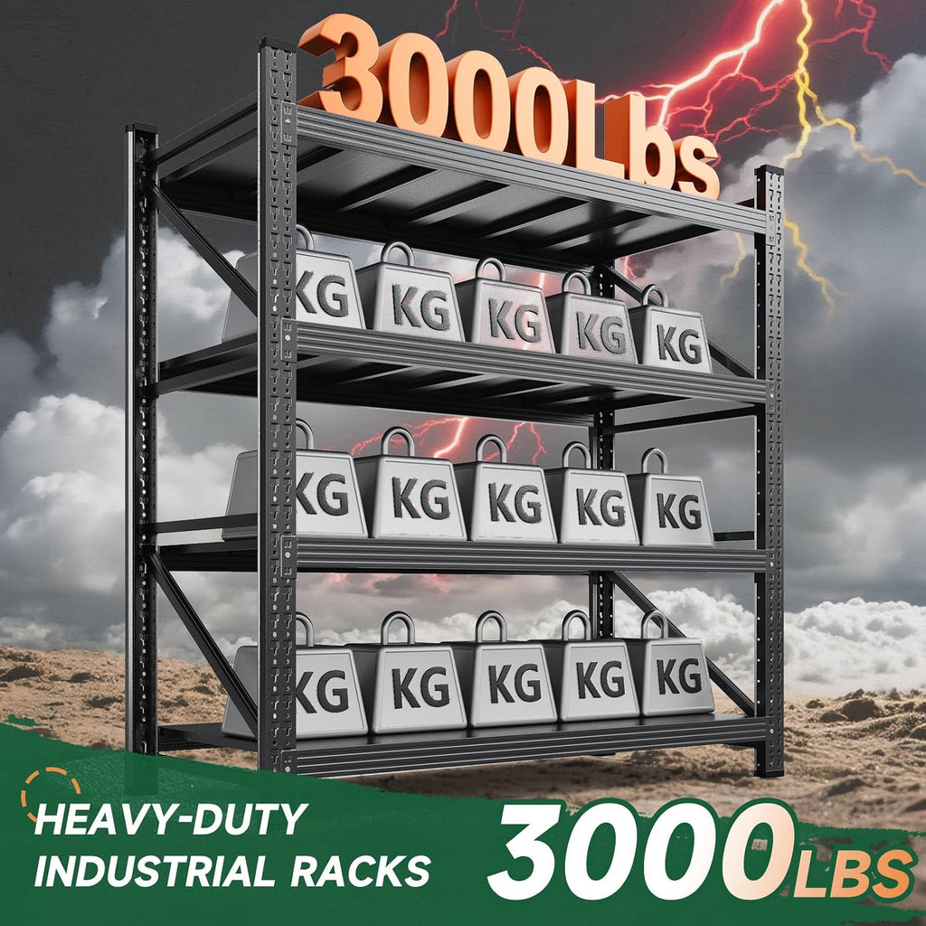 Letaya 3000LBS Storage Shelves Heavy Duty,70' H Garage Shelving Units, 4 Tier Adjustable Utility Rack Shelf,Large Metal Industrial Shelves,for Shop,Warehouse,Basement,Black (48' W x 24' D x 70' H)