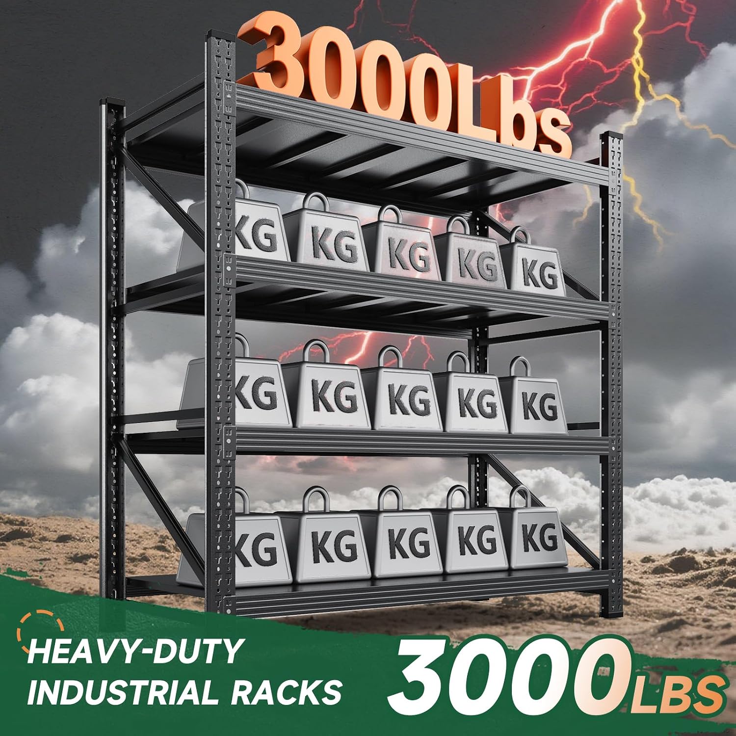 Letaya 3000LBS Storage Shelves Heavy Duty,70' H Garage Shelving Units, 4 Tier Adjustable Utility Rack Shelf,Large Metal Industrial Shelves,for Shop,Warehouse,Basement,Black (48' W x 24' D x 70' H)