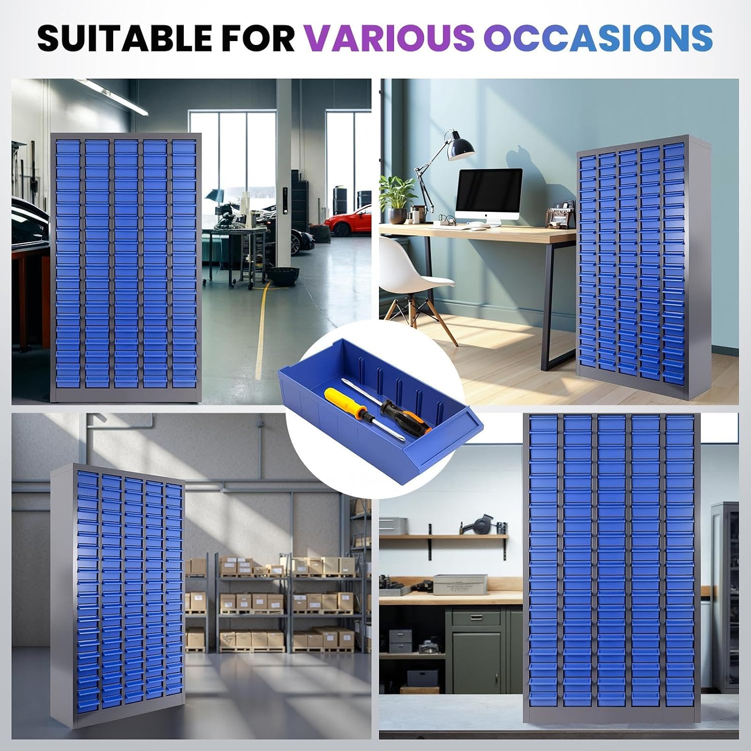 28.5''L×8.66''W×46''H Nut and Bolt Organizer 100 Slots, Bolt Organizer, Alloy Steel Parts Organizer with Abs Material Drawer, Bolt Bin with Label Stickers for Tool Hardware Storage (100)