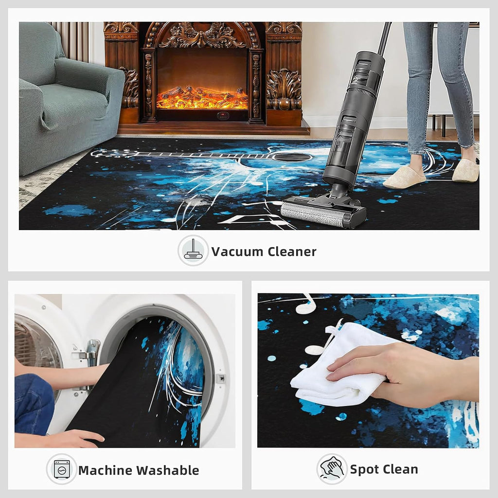 8x10 Guitar Area Rugs - Music Rugs for Living Room, Instrument Modern Boy Nursery Rug Soft Washable for Classroom Office Bedroom Kids Room