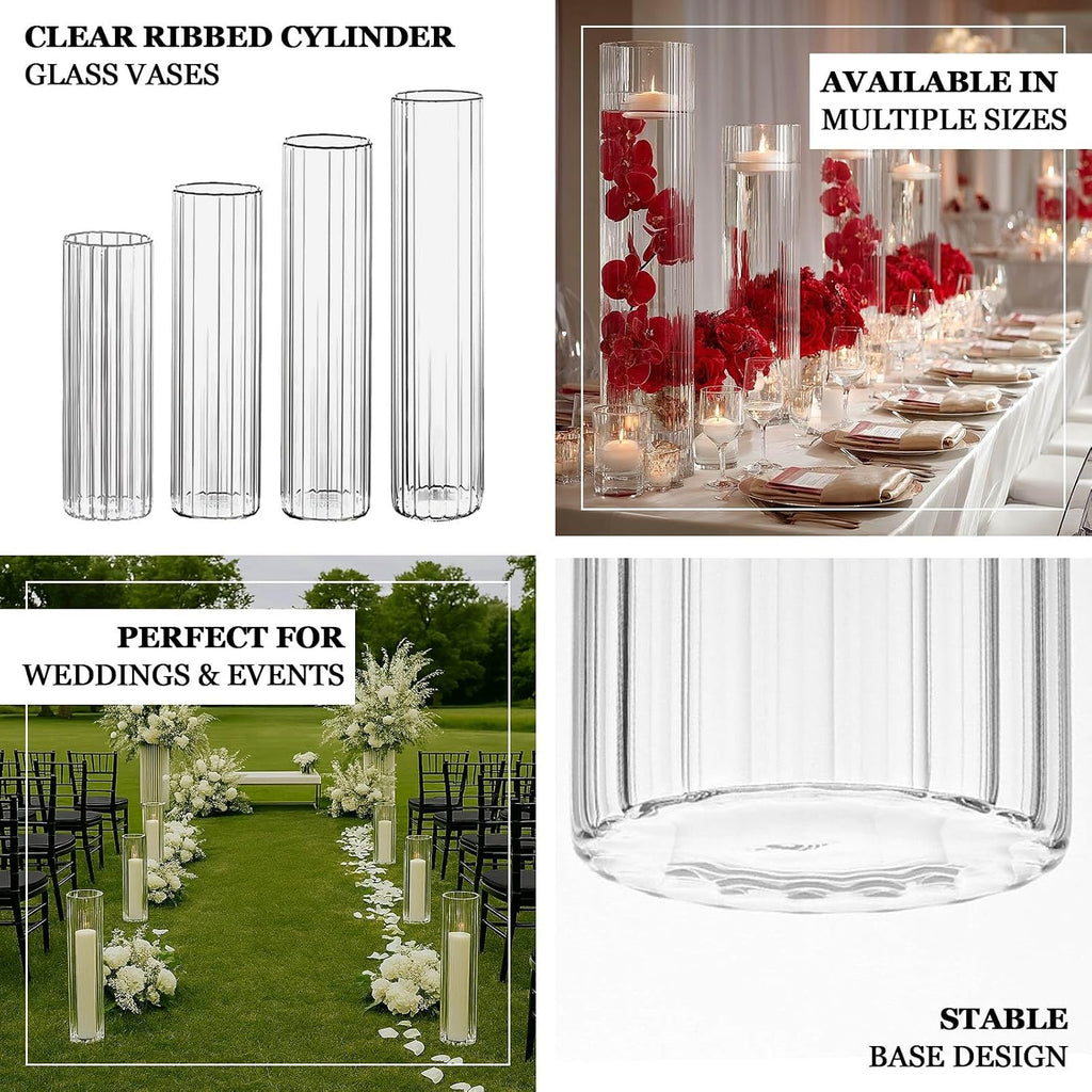 Efavormart 2 Pack Ribbed Cylinder Floor Vases – 40' Tall Oversized Clear Glass Vases for Grand Venue Displays & Lobbies