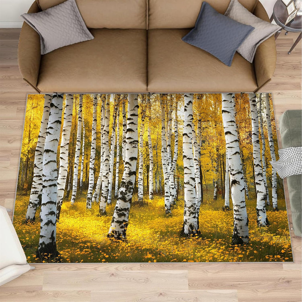 Autumn Birch Forest Area Rug 6x8 - Birch Forest Large Rugs for Living Room, Natural Landscape Carpet Area Rug for Girls Bedroom Kids Room Basement Office Classroom