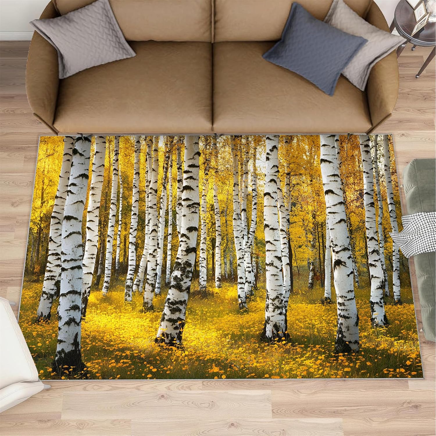Autumn Birch Forest Area Rug 6x8 - Birch Forest Large Rugs for Living Room, Natural Landscape Carpet Area Rug for Girls Bedroom Kids Room Basement Office Classroom