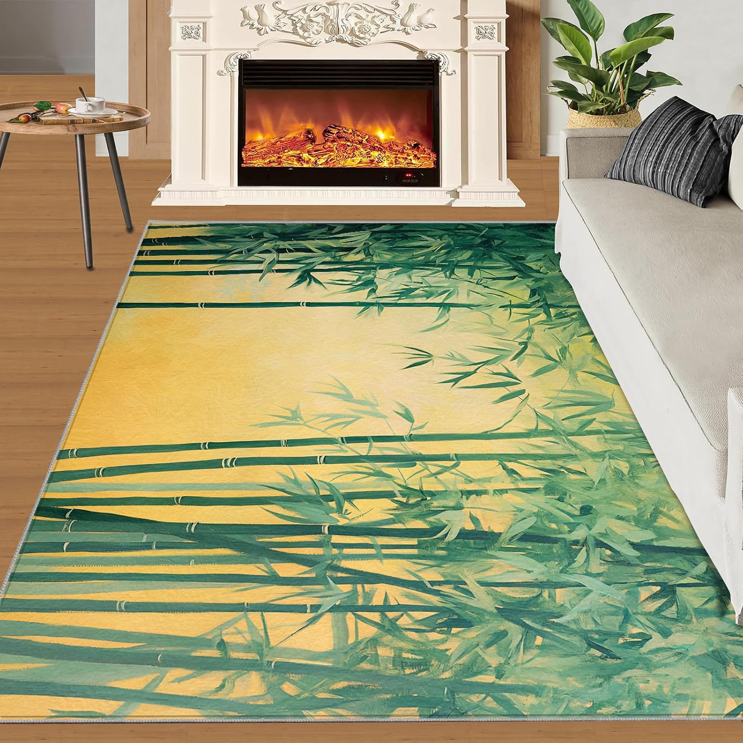 Green Bamboo Forest Rugs for Living Room, Chinese Bamboo Bedroom Rug, Home Decor Area Rug for Study Office Decor Floor Mat 6x8
