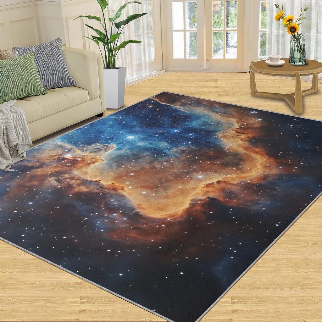 Fantasy Galaxy Rugs for Bedroom - 6x8 Rug, Universe Theme Area Rugs for Living Room, Boys Carpet, Starry Washable Mat, Galaxy Home Decor & Gifts
