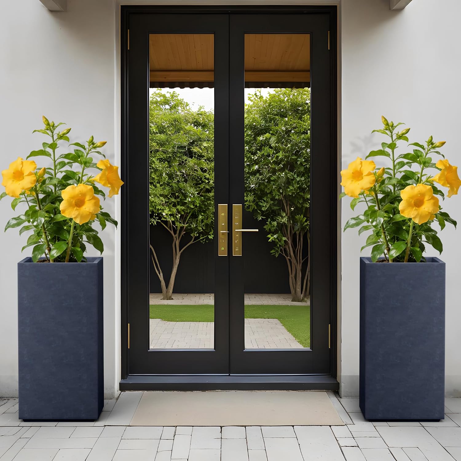 Kante 27.6' H Tall Rectangular Concrete Planter, Modern Square Diameter Plant Pot with Drainage Hole and Rubber Plug for Indoor Outdoor Home Patio Garden, Charcoal