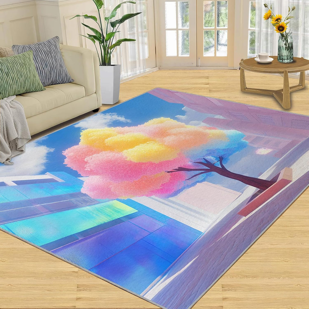 6x8 Dream City Area Rug - Fantasy Tree Scene Large Rugs for Living Room, City Square Carpet Area Rug for Girls Bedroom Kids Room Basement Office Classroom