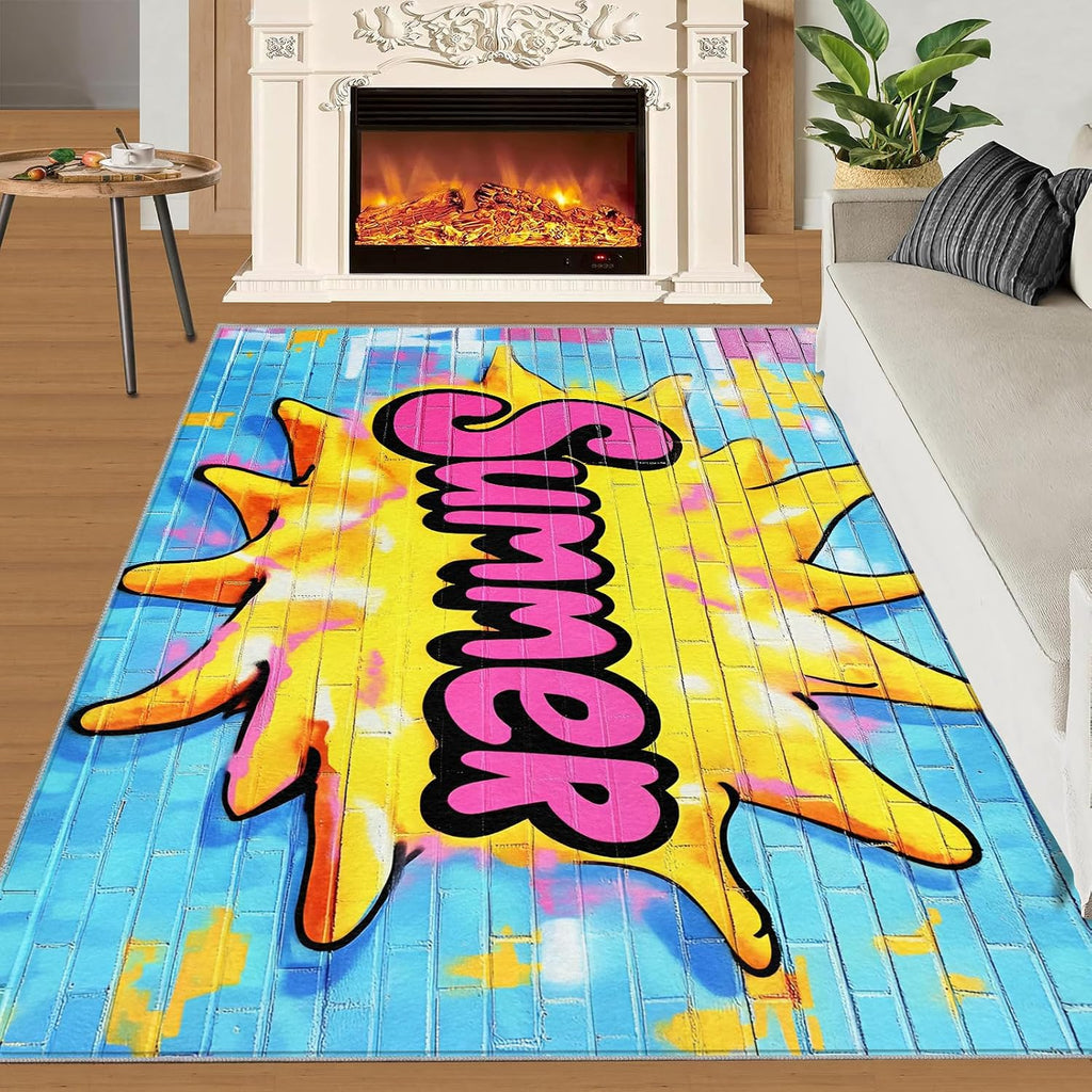 Graffiti Rugs for Living Room 6x8 Rug, Street Art Area Rug, Hip-Hop Style Rugs, Large Machine Washable Rug, Non-Slip Floor Carpet for Bedroom Kids Room Home Decor
