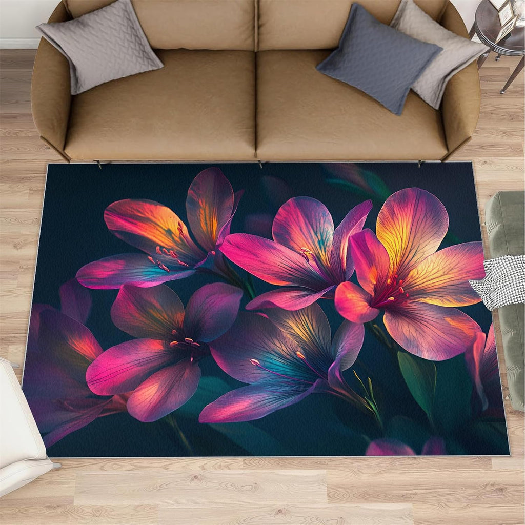 Colorful Flowers Rug - Large Rug 6x8 - Pink and Purple Rugs for Living Room - Soft & Non Slip & Washable Rugs for Bedroom, 3D Petals Carpets for Dining Room Lounge Girls Room