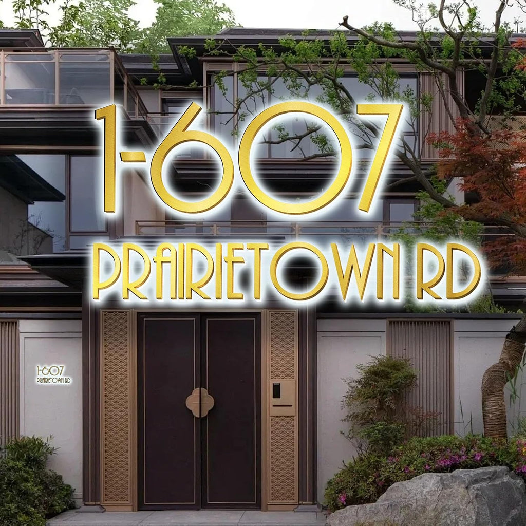 Stainless Steel Illuminated House Numbers, Backlit LED Illuminated Home Address Number, Lighted House Number For Outside Garden, Modern Metal Lighted Address Numbers,14 Inch,L